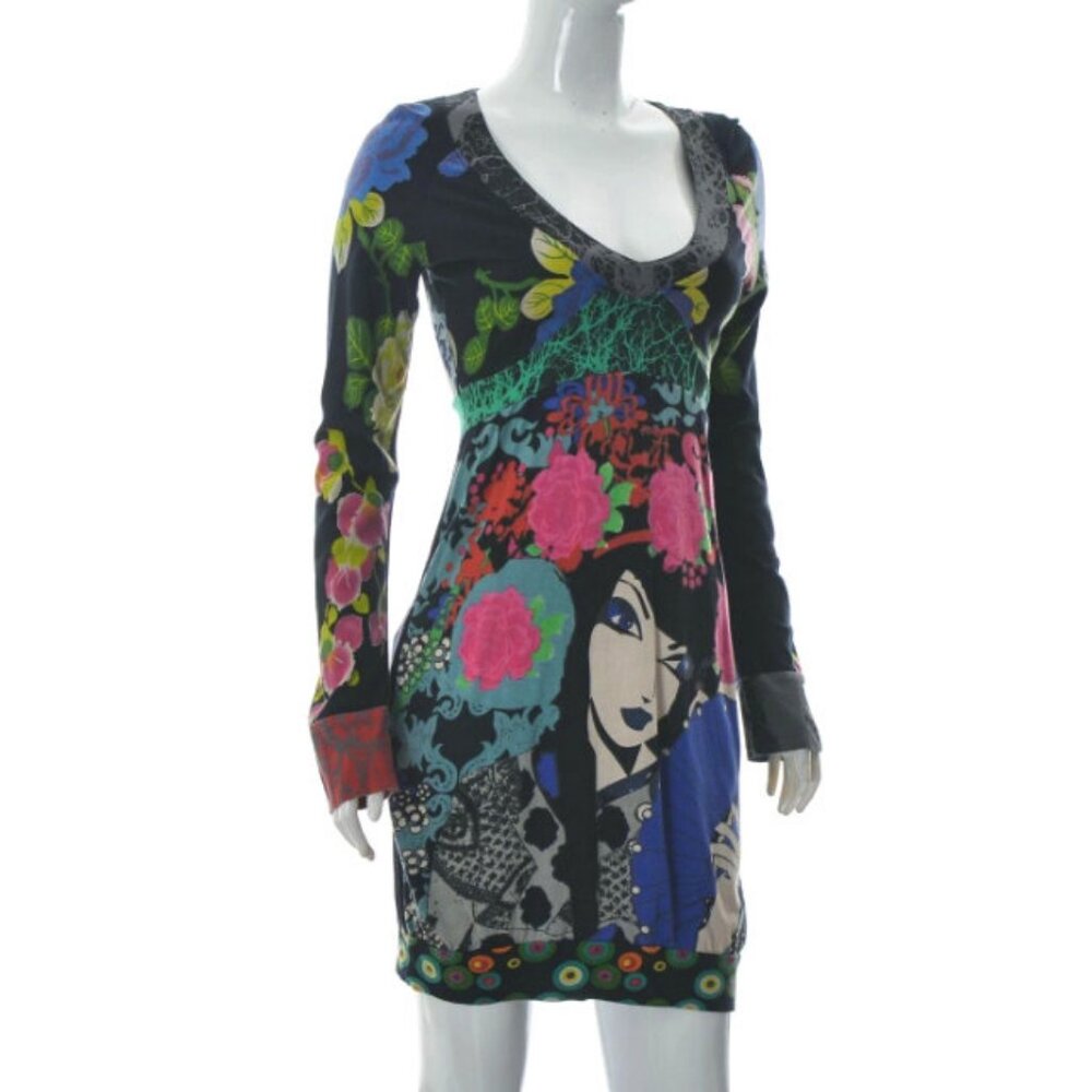 Desigual Women's Boho Band Hem Bubble Dress High Waist Multi-Color Size M/L
